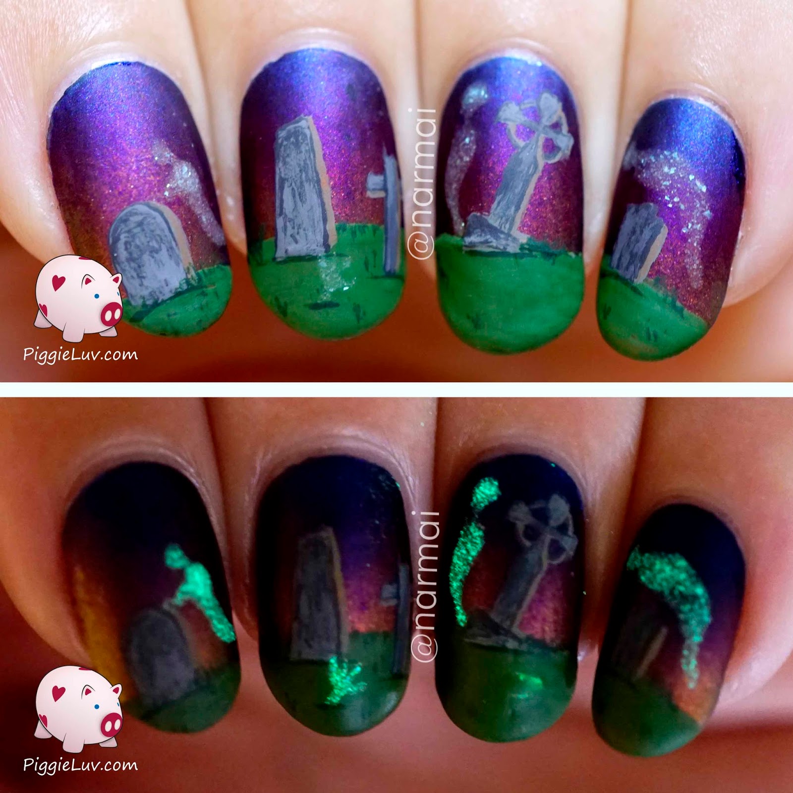 Piggieluv Haunted Graveyard Nail Art Glowy Ghosts