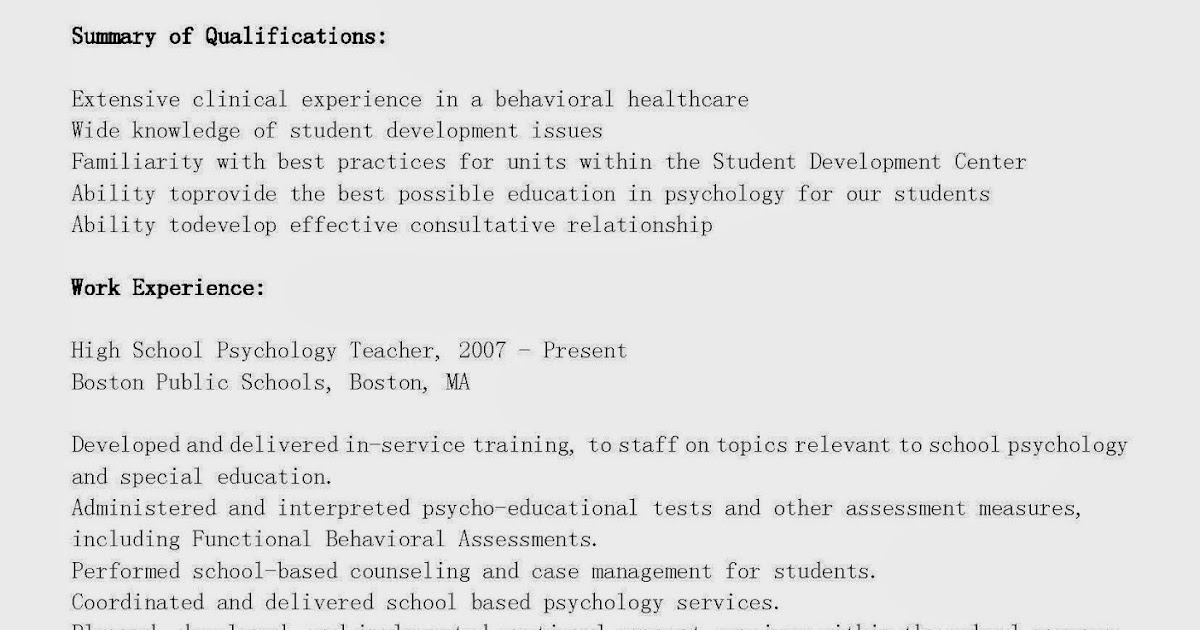 psychology resume templates
