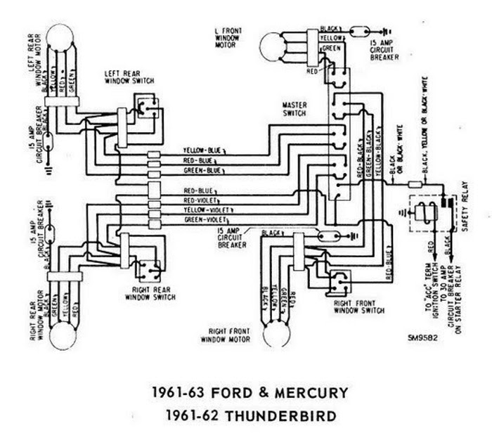 Windows Wiring Diagram For 1961-63 Ford Mercury And 1961-62 Thunderbird