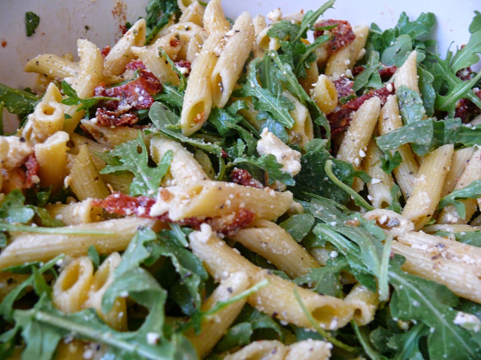 Imperfect & Fabulous Arugula, Sun Dried Tomato, & Feta Pasta Salad