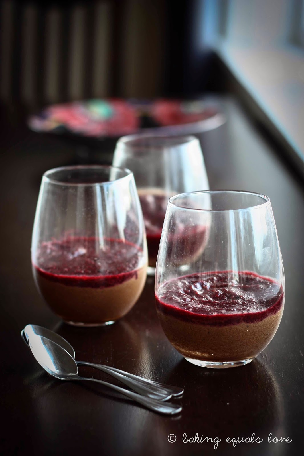 baking = love Guiltfree chocolate mousse with boysenberry jelly