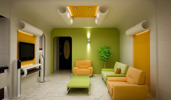 green yellow modern living room