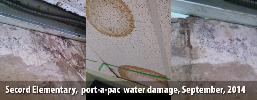 Secord Elementary, port-a-pac water damage, September 2014