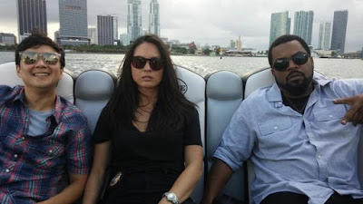 Ken Jeong, Olivia Munn and Ice Cube on the set of Ride Along 2