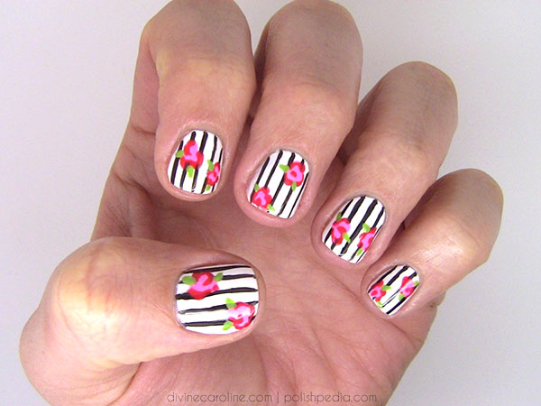 Floral-and-Stripes Nail Art