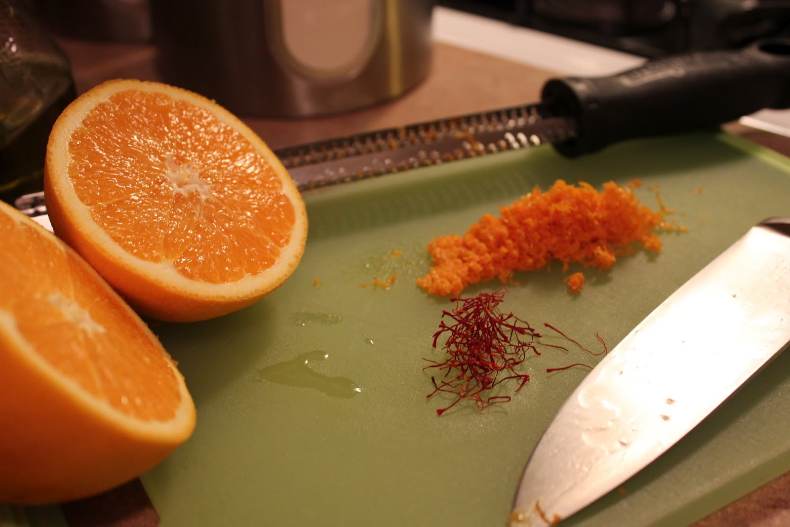 Everything in the Kitchen Sink Orange Saffron Olive Oil Cake with Whipped Marscapone