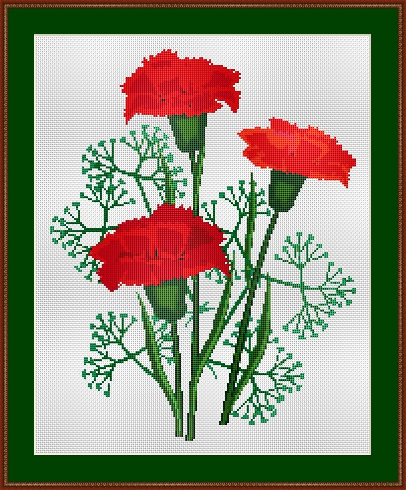 Cross Stitch Works Red Carnations 715111148 Free Cross Stitch Pattern