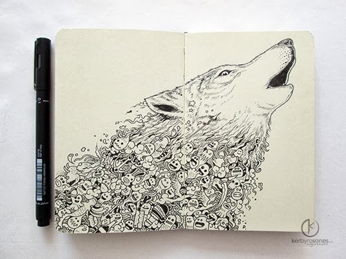 13-Wolf-Cry-Filippino-Artist-and-Illustrator-Kerby-Rosanes-Pen-Doodles-www-designstack-co