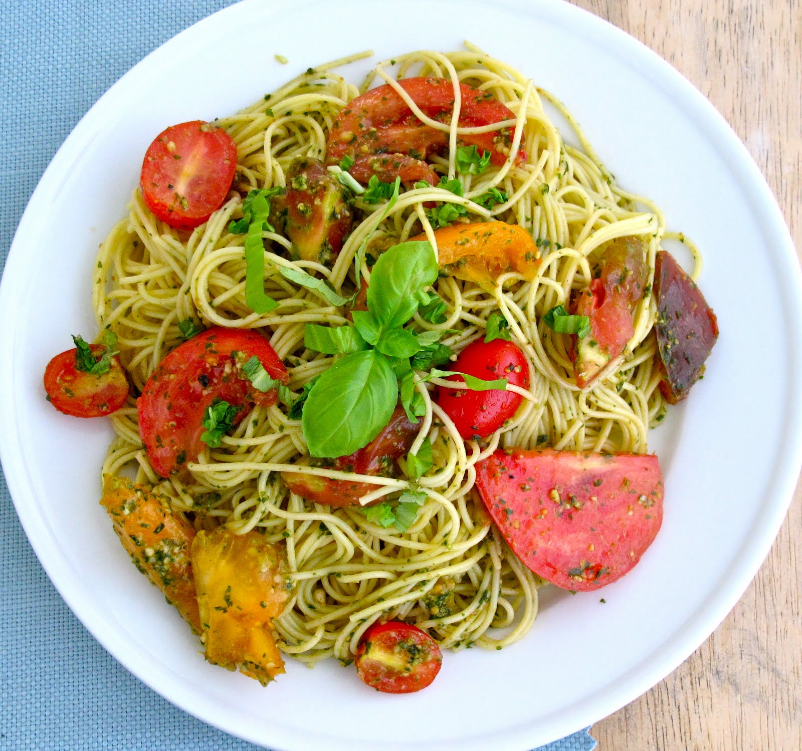 Jenny Steffens Hobick Heirloom Tomato Summer Pesto Pasta Angel Hair