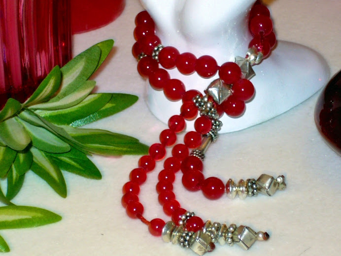 Red Jade 33Beads 2in1 Bracelet Sebha  with 3 Counters