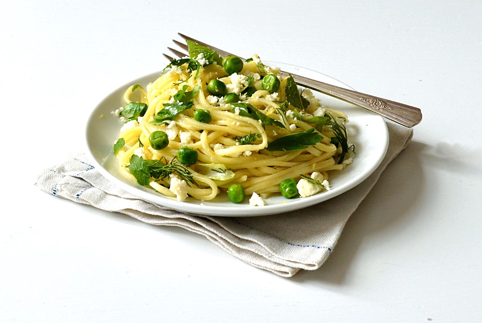 Jilly...Inspired Lemony Pasta with Peas, Fresh Herbs & Feta