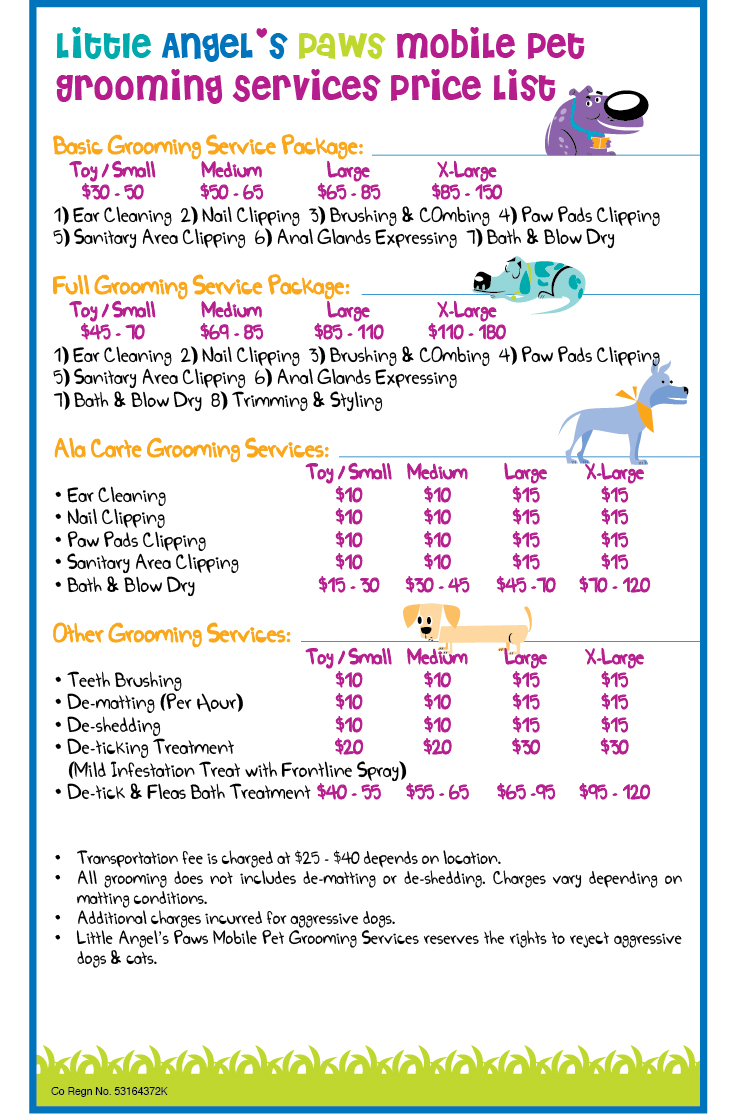 Little Angel's Paws Mobile Pet Grooming Services Price List