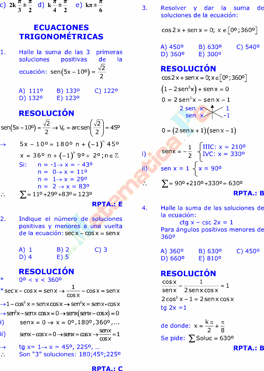 ECUACIONES TRIGONOMÉTRICAS EJERCICIOS RESUELTOS PDF