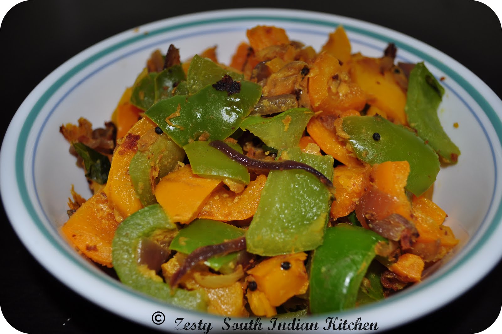 Mirchi Zunka/Bell peppers sautéed with chickpea flour and spices