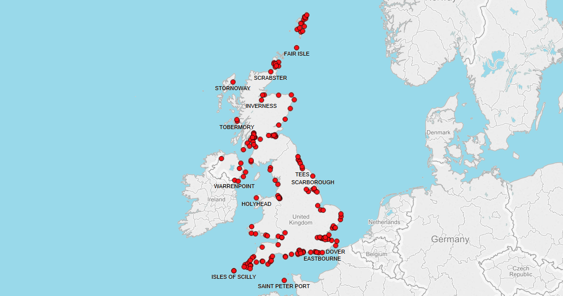 SEA PORTS in UNITED KINGDOM Marine Vessel Traffic