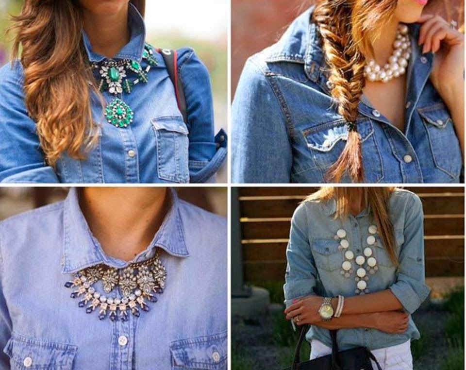 How to Chic DENIM SHIRT AND STATEMENT NECKLACE