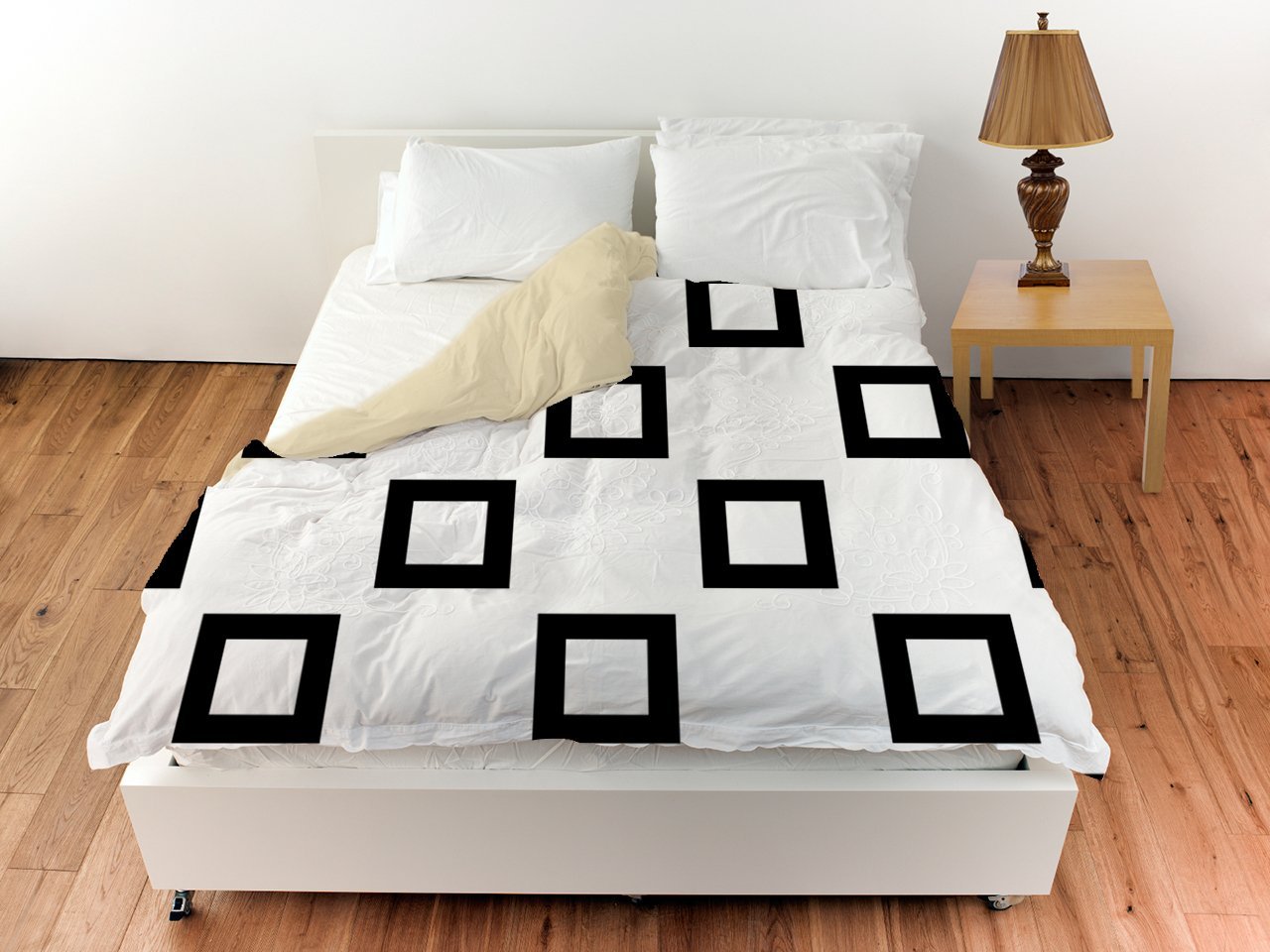 Modern Black and White Geometric Themed Bedding and Curtains