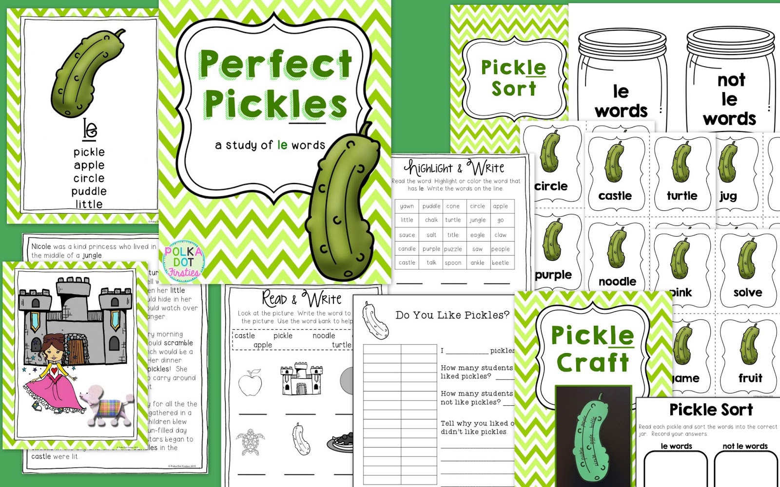 Polka Dot Firsties Perfect Pickles {a study of LE words}