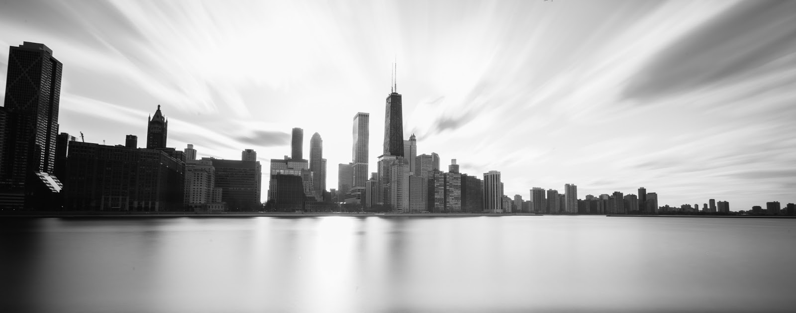 Chicago Panorama Long Exposure Black White