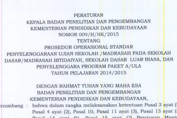 Prosedur Operasional Standar (POS) Penyelenggaraan Ujian Sekolah pada SD/MI