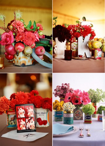 wedding centerpieces Vintage containers from Once Wed