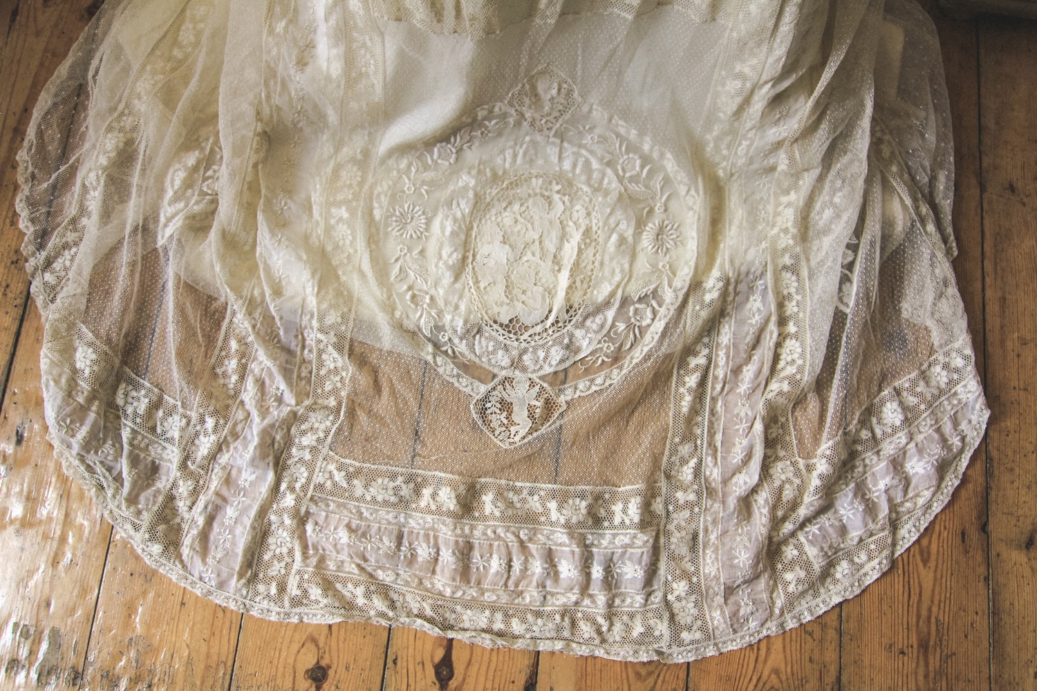 The train of my antique lace wedding dress 