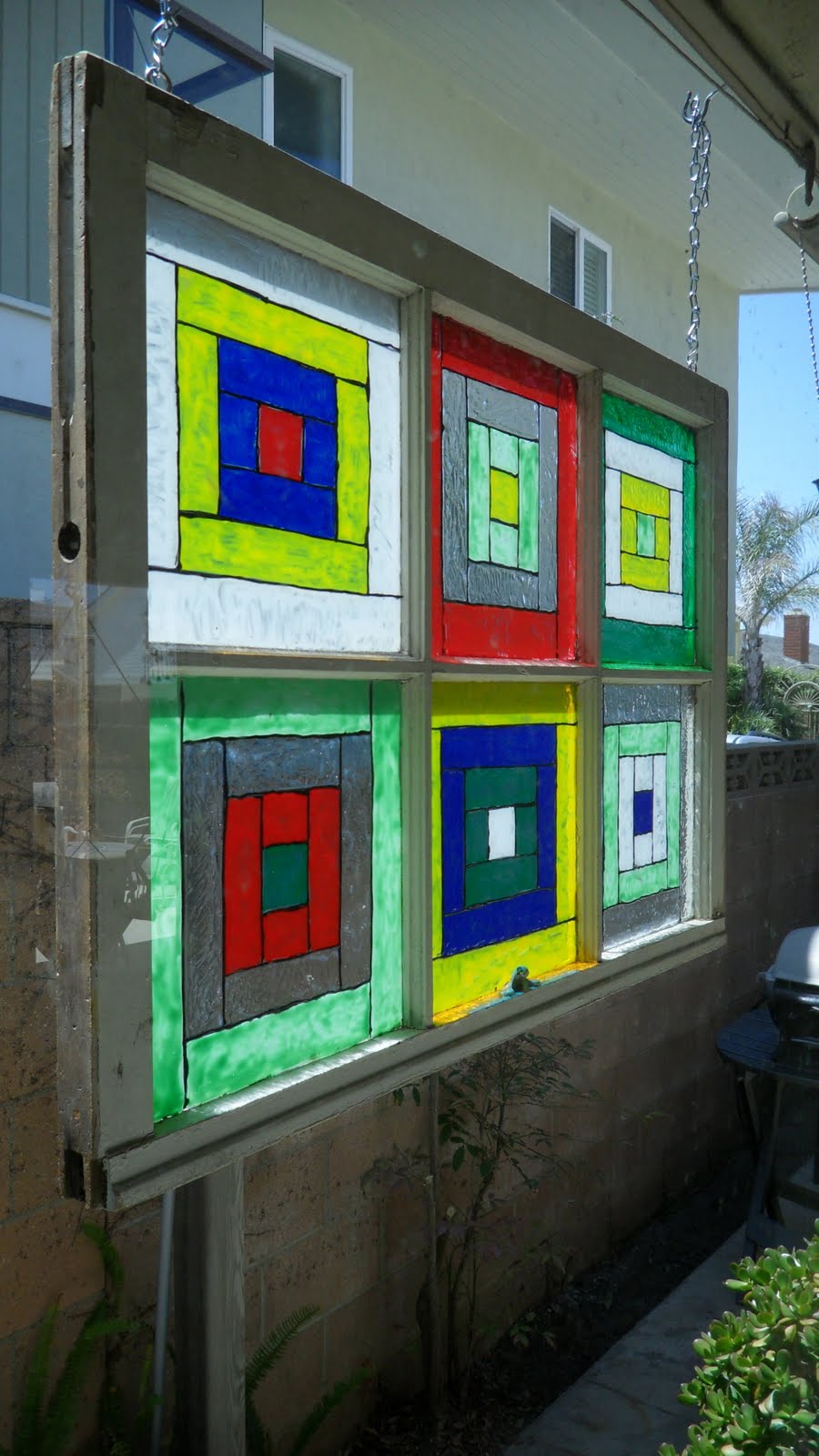 Kaleidoscope of Colors Recycled Stained Glass Window