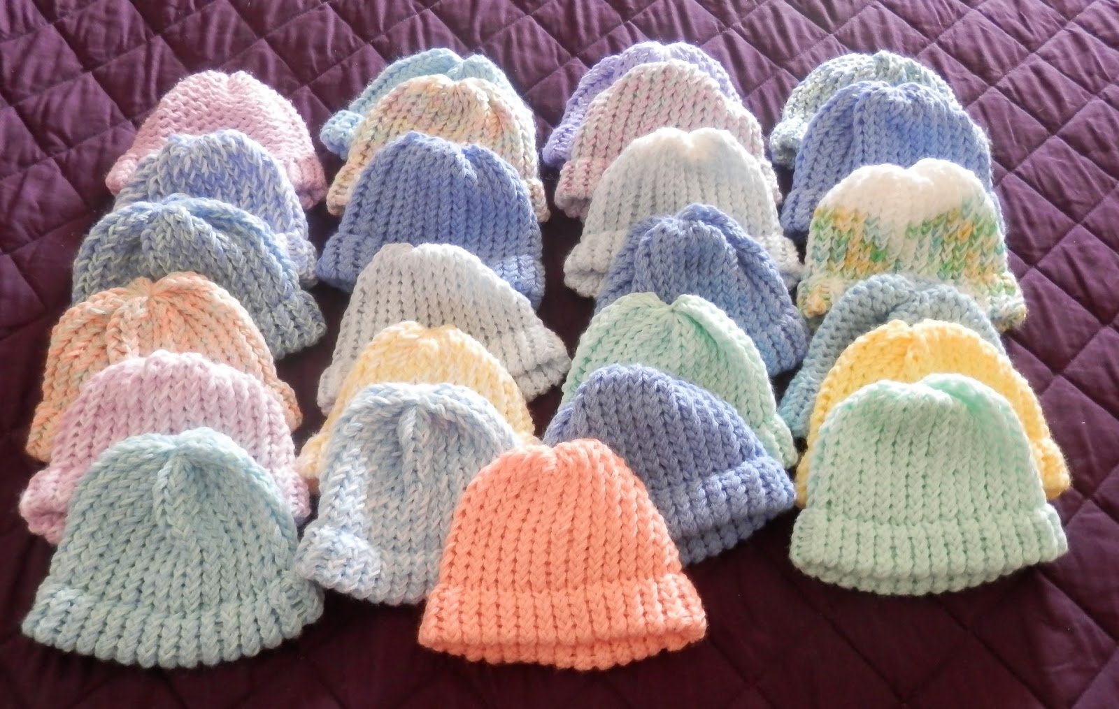 Karens Crocheted Garden of Colors 25 Loom Knitted Baby Hats