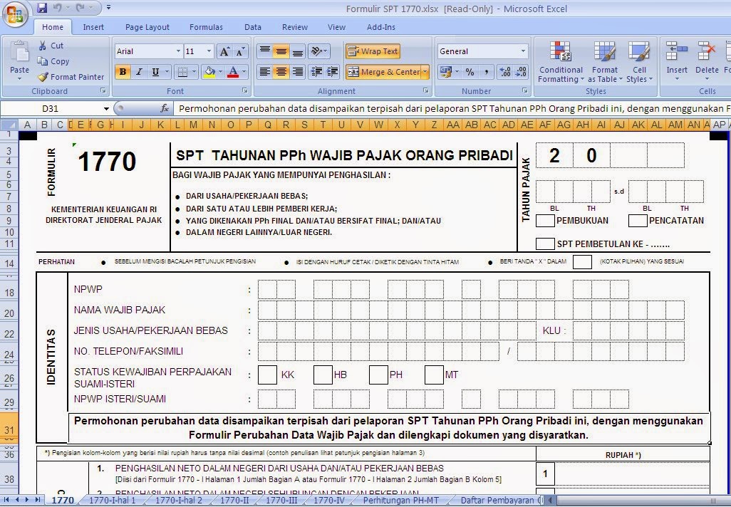 Tombo Ati Online Formulir Spt Tahunan 2015 Excel Perubahan Formulir 1770