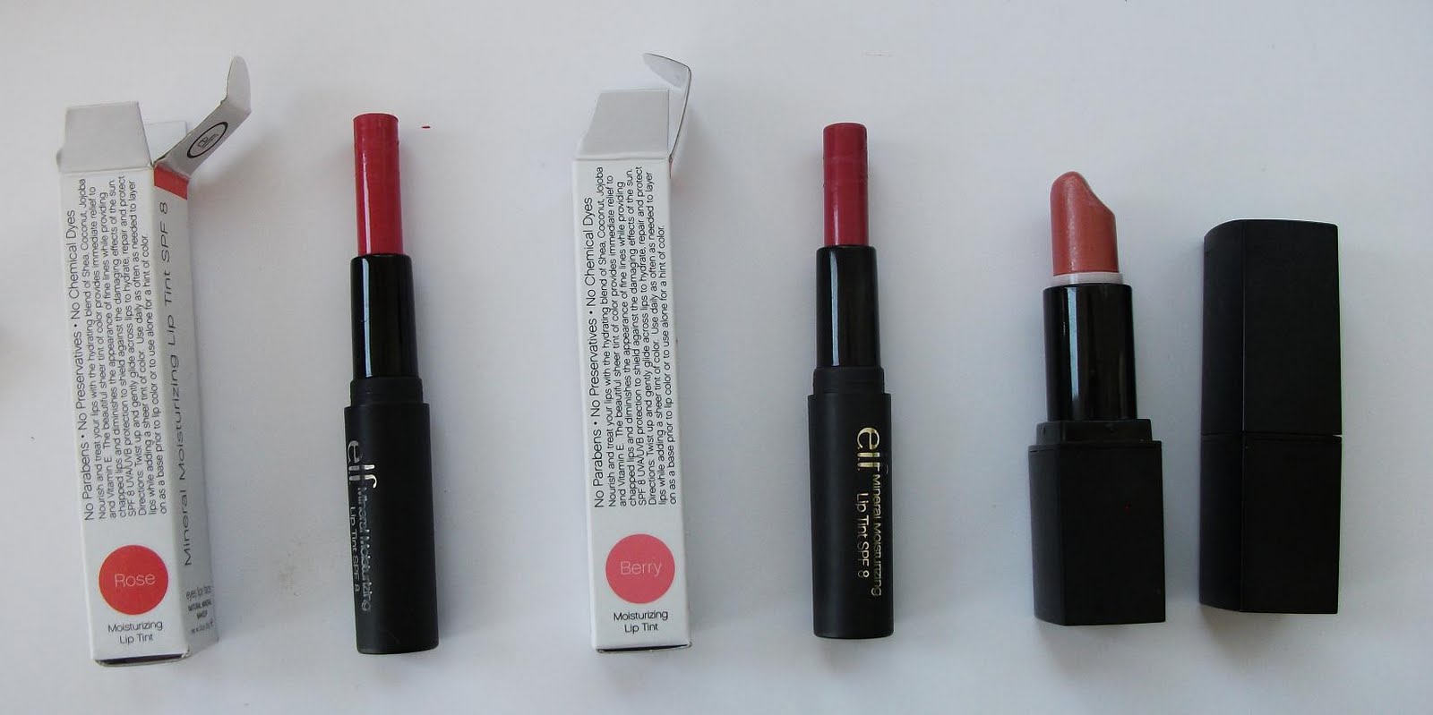 I. R. Pale e.l.f. Mineral Moisturizing Lip Tint SPF 8 in Berry and Rose
