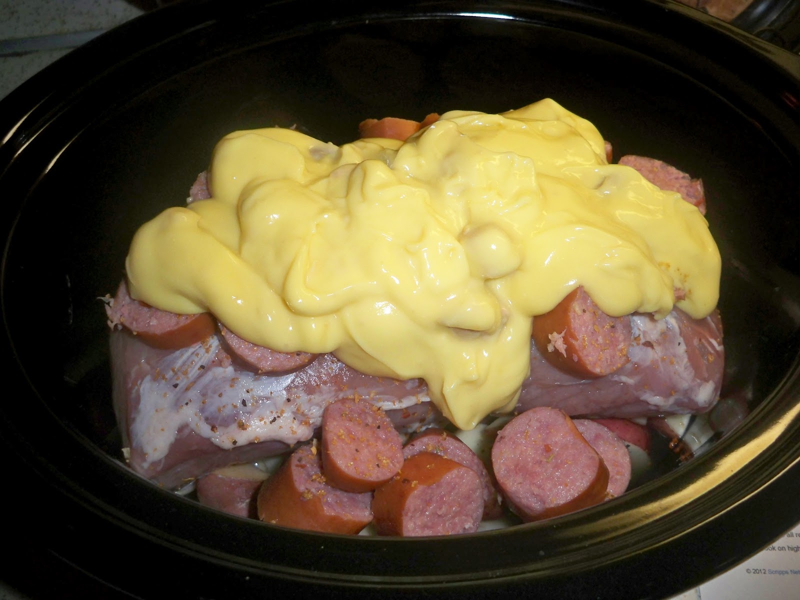 Gramma's in the kitchen Pork Loin Roast w/veggies and smoke sausage Slow Cooker