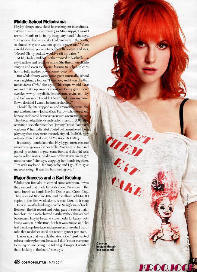 hayley williams cosmopolitan magazine cover. For the cover she sports her