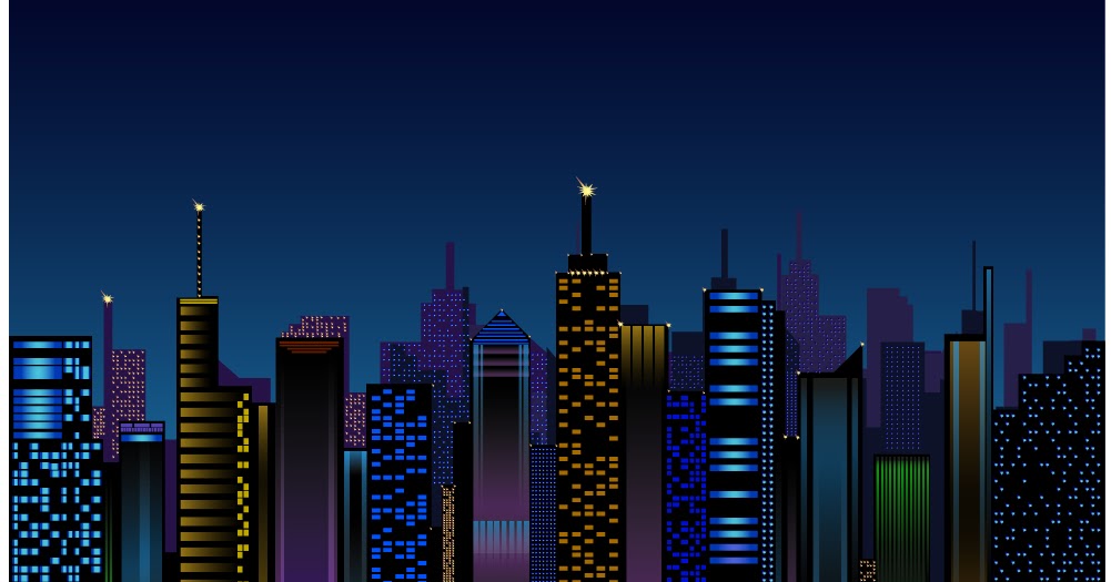 都会のビル街の夜景 Night City Vector イラスト素材 | ai eps イラストレーター