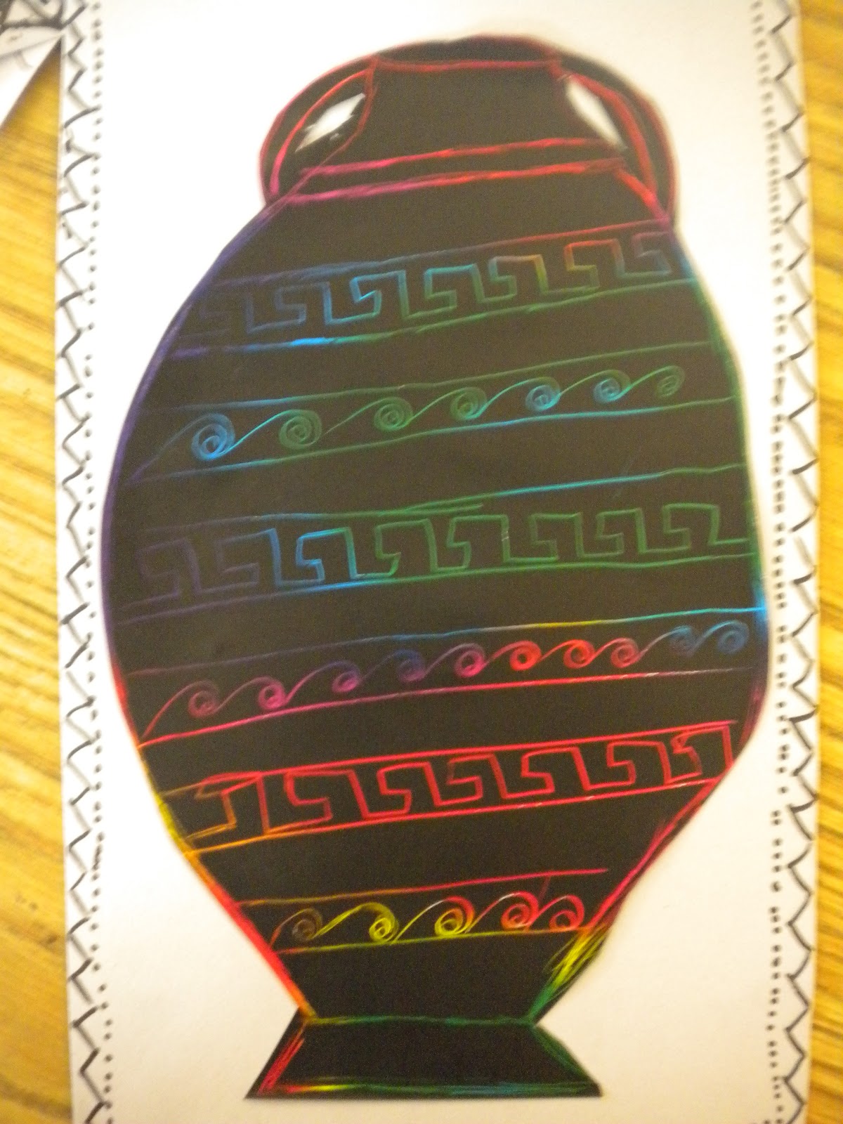Waitsfield Elementary Art Greek Vases on Scratch Board