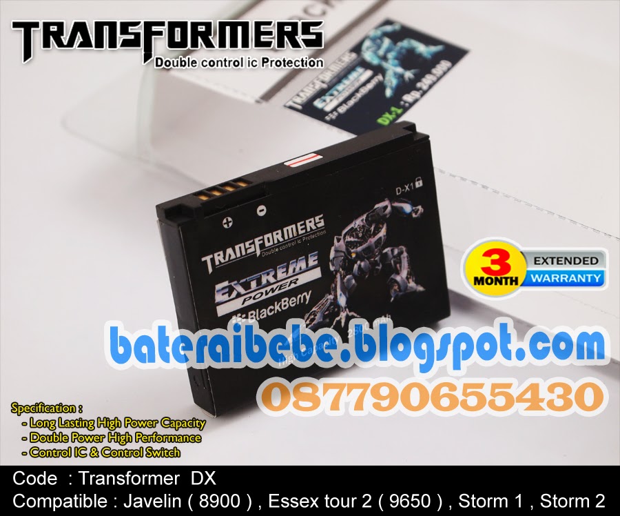 Baterai Blackberry Double Power DX1 Transformer Javelin 8900, Storm1, Storm2 Odin 9550, Tour1 9630, Tour2 Essex 9650