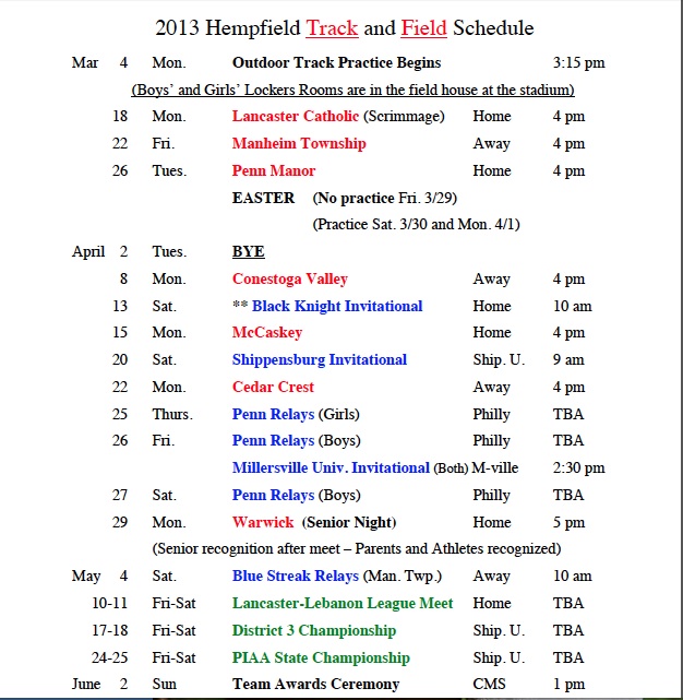 Hempfield Track & Field Hempfield High School Track Competition Begins!!