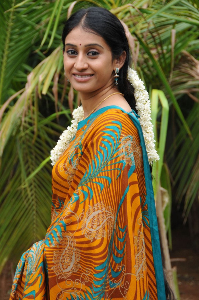 Telugu TV Serial Actress Meena In Yellow Saree Picture 