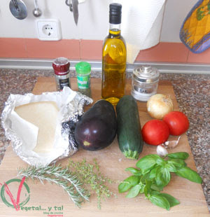 Ingredientes para el Tian de calabacín y tomate.