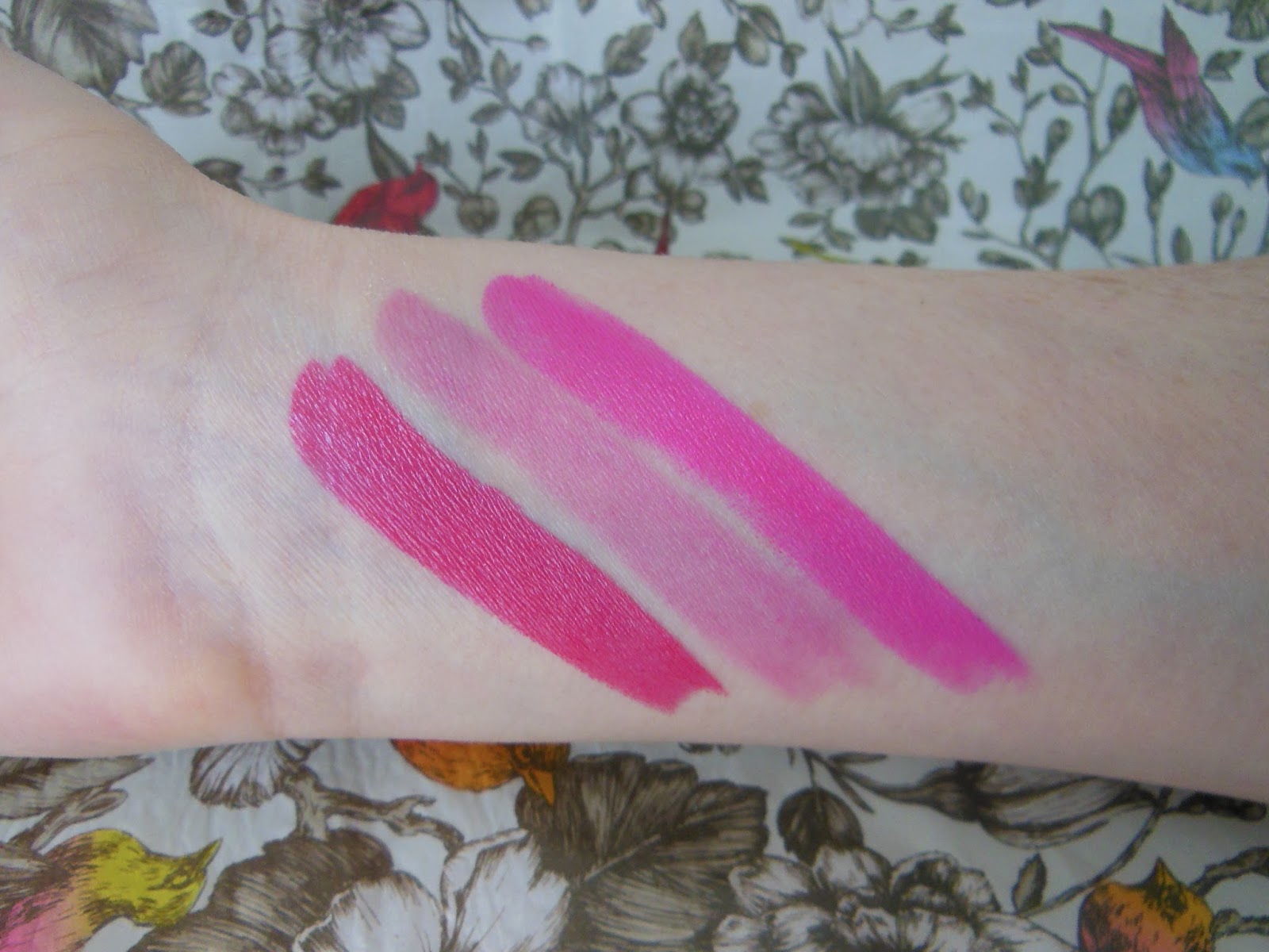 17 Stay Pout Delinquent, Revlon and MAc Candy Yum Yum lipstick swatches