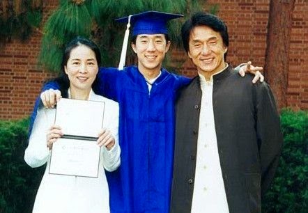 Jackie Chan along with his wife and son