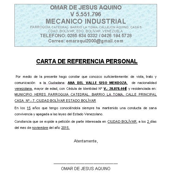 ejemplos de cartas de referencia