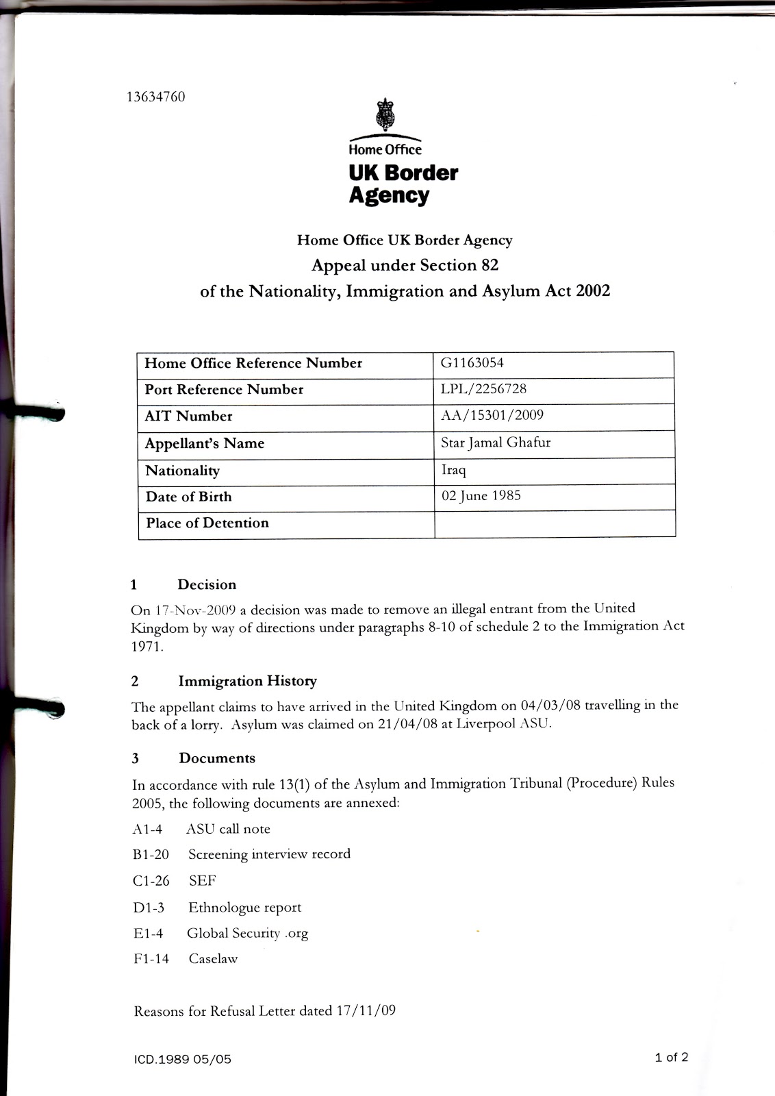 A SAINT CALLED ALLNIGHTS DOCS HOME OFFICE UK BORDER AGENCY FILE PART 1