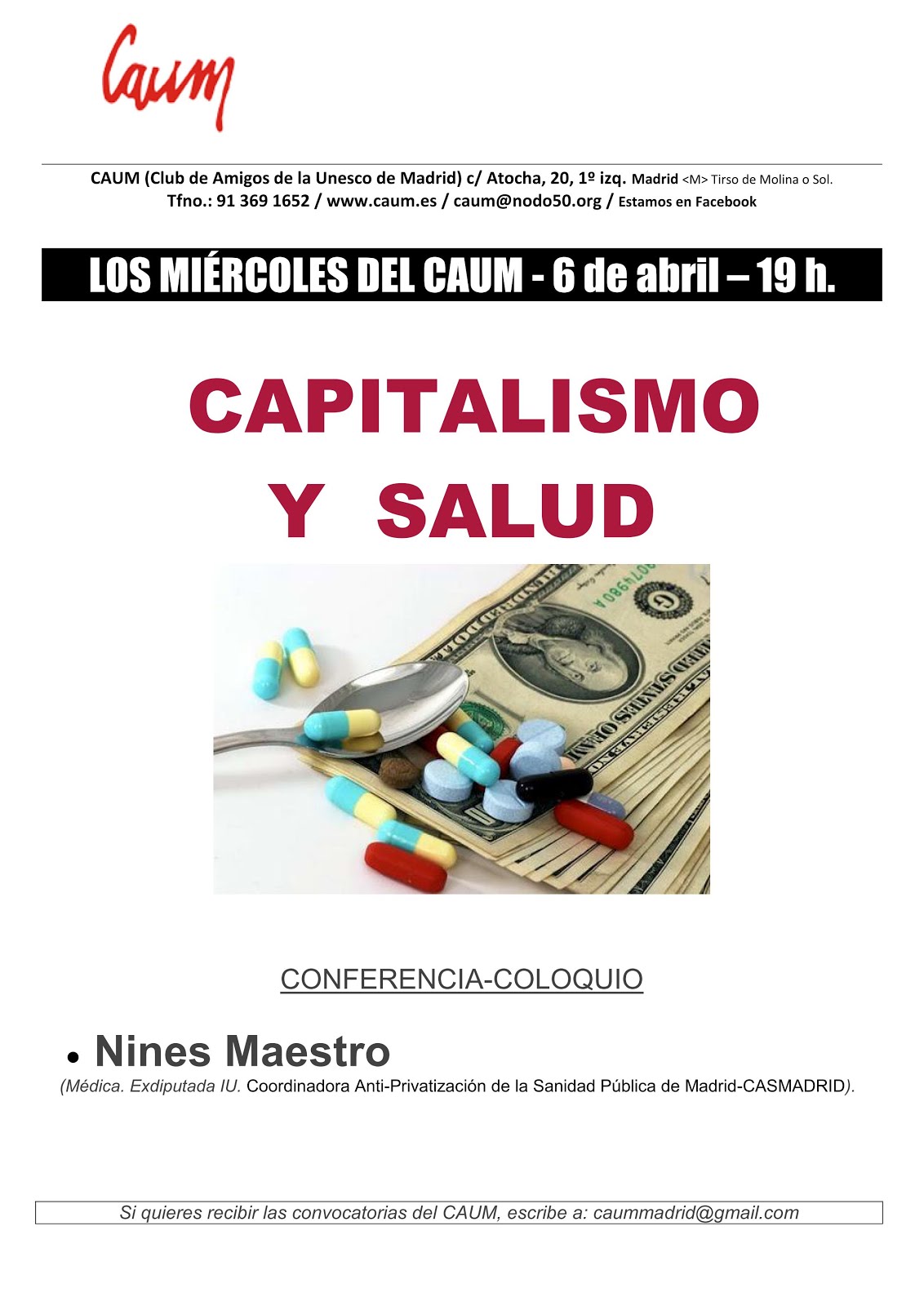 6 abril Capitalismo y Salud en el CAUM