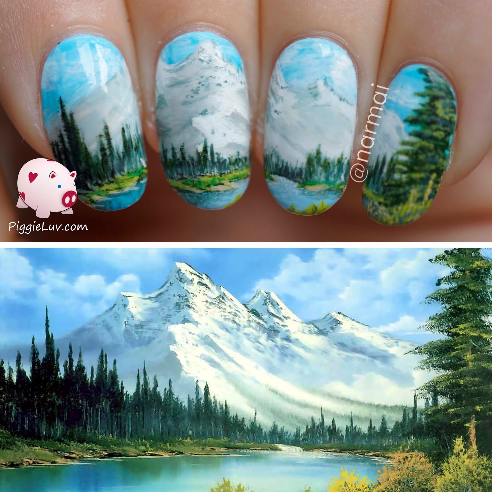 PiggieLuv: Nail art inspired by a Bob Ross painting