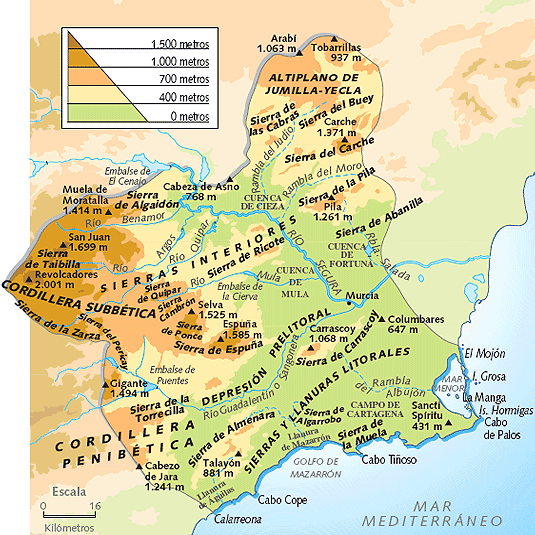 GEOGRAFÍA E HISTORIA Mapa físico de la Región de Murcia