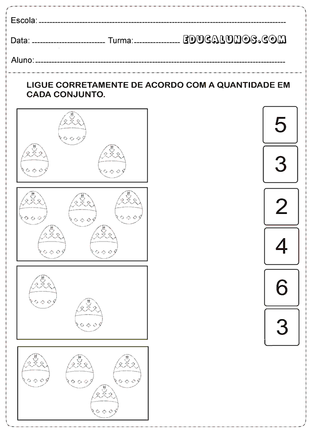 Ligue corretamente de acordo com a quantidade em cada conjunto