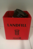 Tiny landfill boxes used as trashcans at Fulton Hogan, Melbourne, Australia