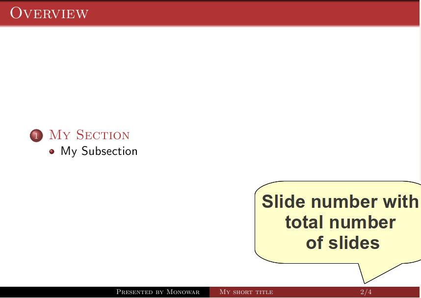 simple is everything! Slide Number in Warsaw theme of LatexBeamer
