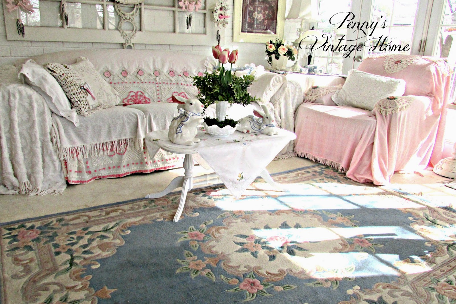 Penny's Vintage Home Vintage Blue & Pink Wool Rug