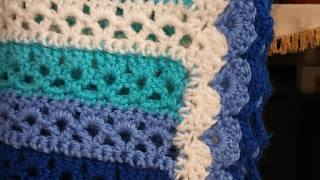 Stripey Lace crochet blanket. 